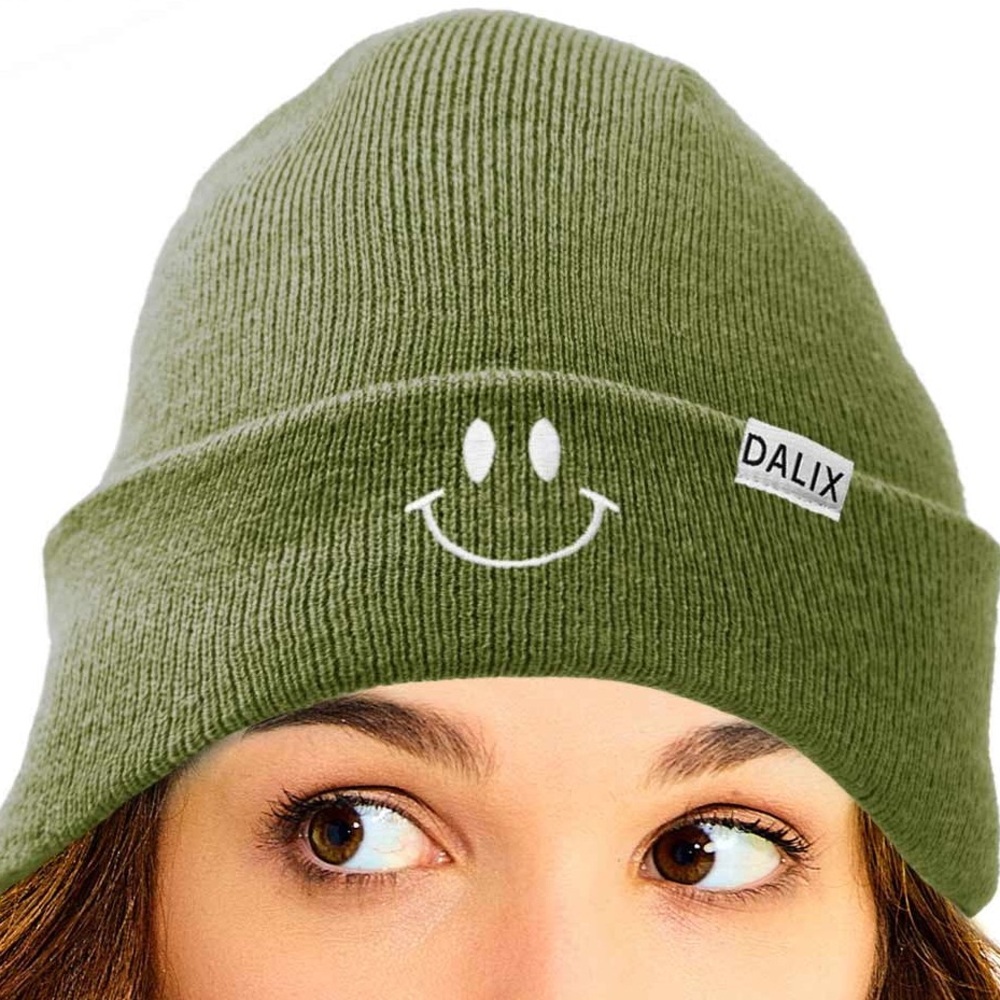 Green Beanie with Smiley Face